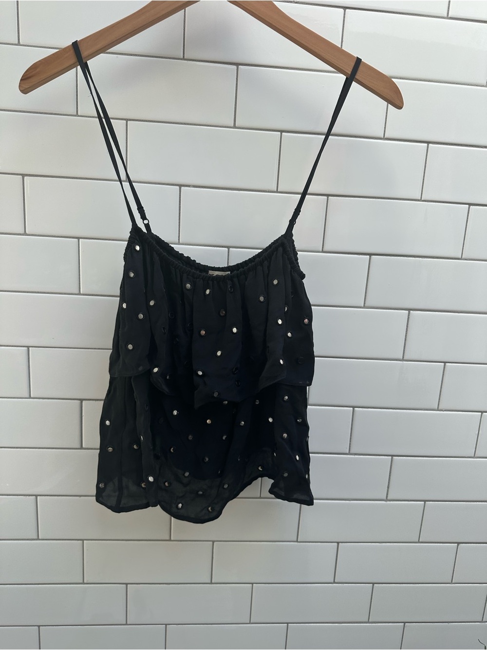 Haute Hippie silk camisole top with mirrored embellished pieces
